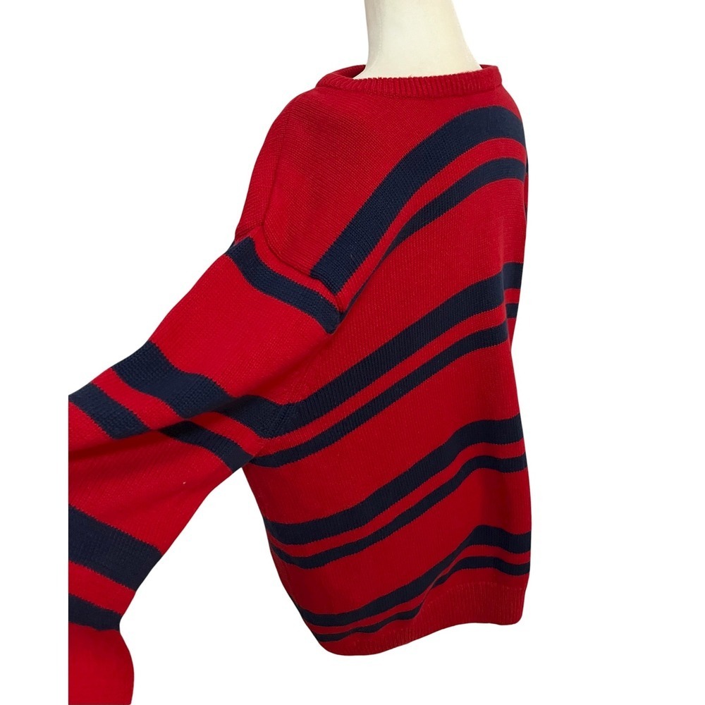 Chaps Mens Sweater XL Striped Crew Neck Red Blue Pullover Knitwear Casual - Picture 8 of 12